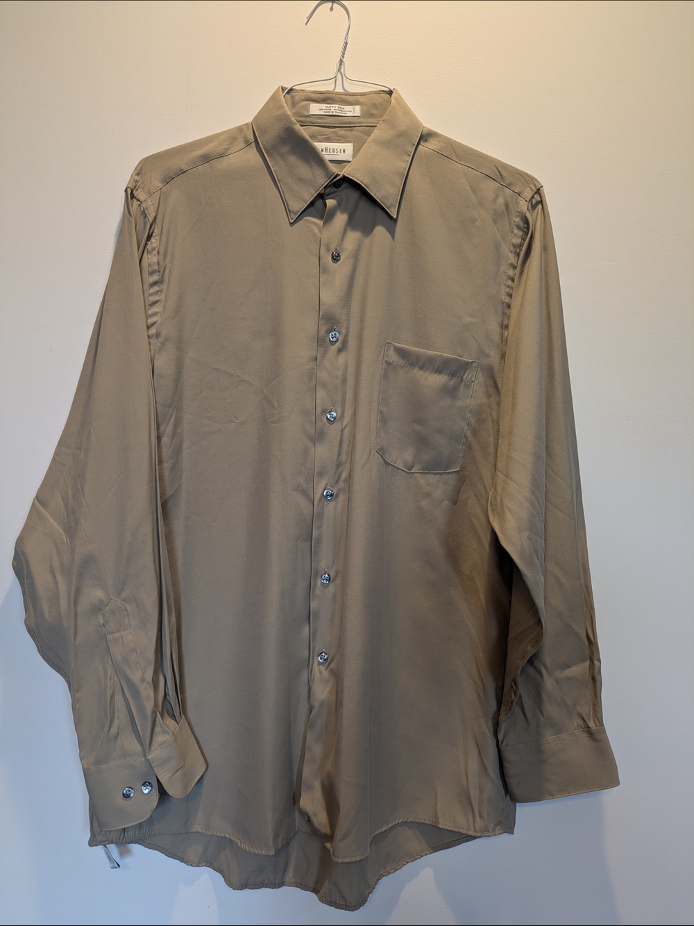 Van Heusen Men's Long-Sleeve Dress Shirt in Tan Size Large